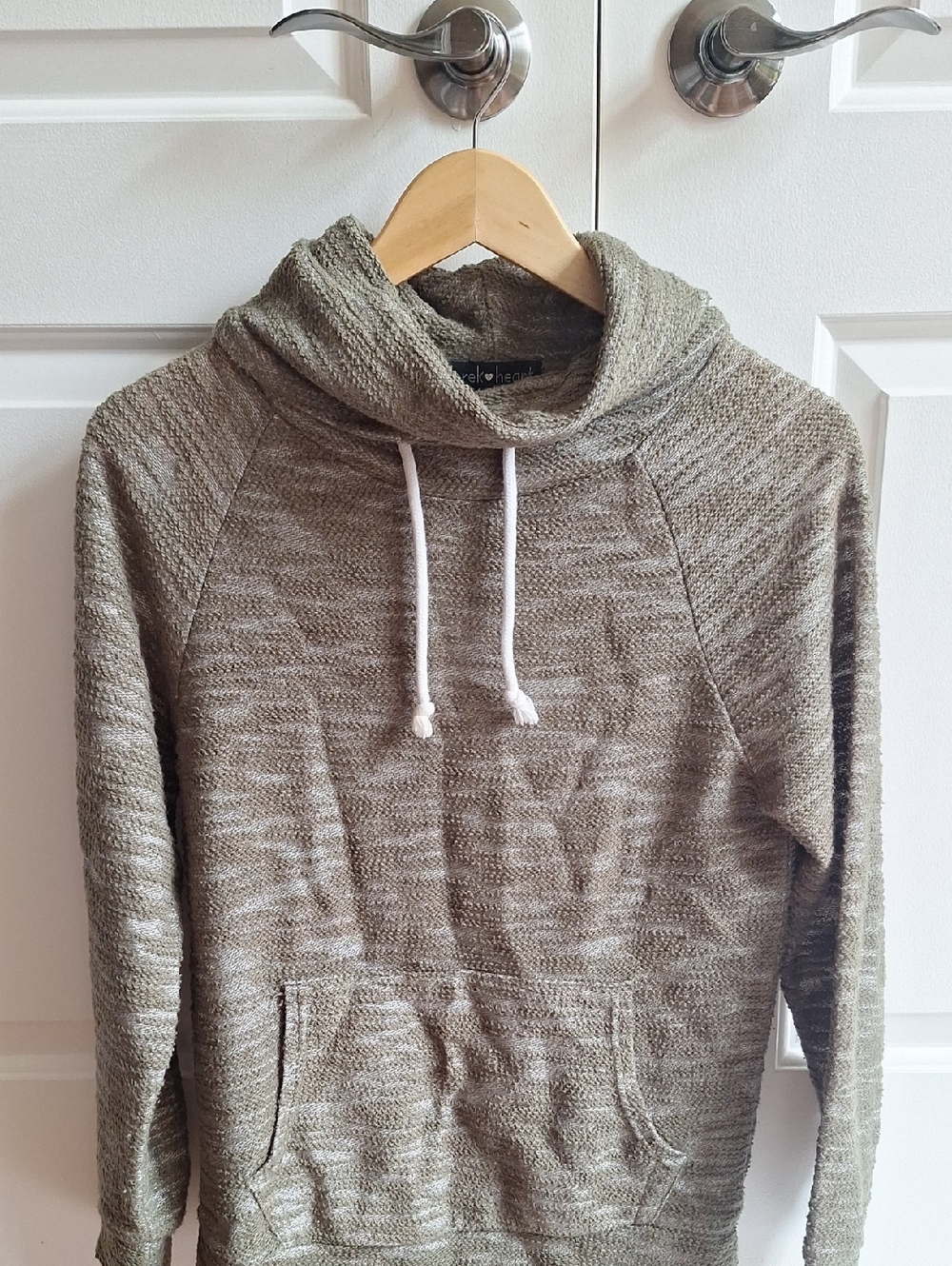 Derek Heart Olive Cowl Neck Pullover Hoodie Sweater
